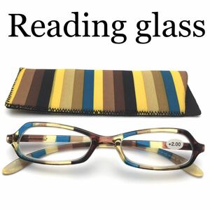 クリア感のあるイエローストライプフレーム　カジュアルなダテメガネのようなおしゃれな老眼鏡　小ぶりなので輪郭を選びにくいデザイン