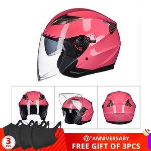 新品 ヘルメット オープンフェイス デュアルレンズ バイザー 電動 G708-Pink バイク 保護 アクセサリー