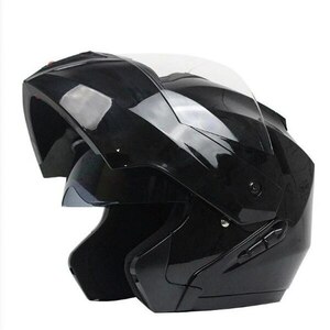 新品 ヘルメット フリップ フルフェイス パラ ダブルレンズ Bluetooth 装備 ドット Gloss 黒 バイク 保護 アクセサリー