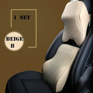新品 革 メッシュ 首枕 セット 低反発 ヘッドレスト 腰 クッション Icesilk 席 カバー 枕 BMW ベージュ B 1set アクセサリー パーツ