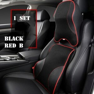 新品 革 メッシュ 首枕 セット 低反発 ヘッドレスト 腰 クッション Icesilk 席 カバー 枕 BMW 黒 赤 B 1set アクセサリー パーツ