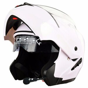 新品 ヘルメット フリップ フルフェイス パラ ダブルレンズ Bluetooth 装備 ドット 白 バイク 保護 アクセサリー