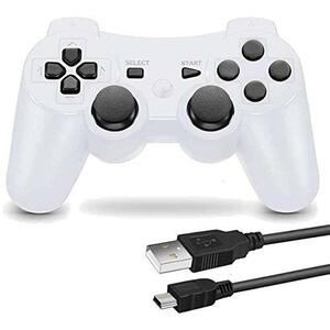 白 PS3 用 ワイヤレスコントローラー 6軸センサー DUAL SHOCK3 ゲームパット 互換対応 USB ケーブル 日本語説明書 付き(白)