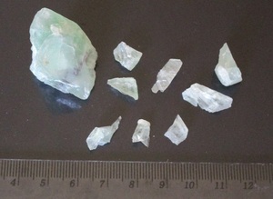 蛍石９個セット Fluolite　へき開片　自然石　産地不詳　コレクション処分品　重さ２４ｇ