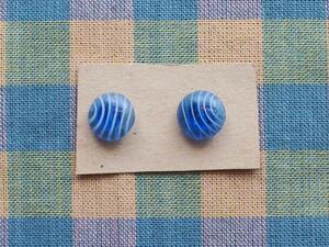 レトロビンテージ手芸雑貨・日本製気泡の入ったガラスのボタン・クリア縞・ブルー・15㎜・2個セット☆飾りパーツ
