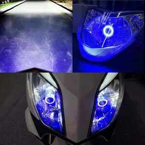 サボテンライフ 最新モデル 青色光付き CCFLバイク用LEDヘッドライトH4 Hi/Lo直流 DC 12V ホワイトライト6000K（青色)☆