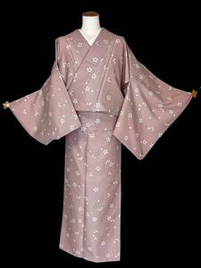小紋 桜花文 袷着物 着物 きもの 洗える着物 カジュアル着物 リサイクル着物 kimono 中古 仕立て上がり 身丈168cm 裄丈68cm