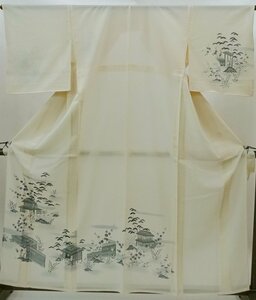 【日本橋つつ井】=正絹　紋紗　夏用訪問着　薄いクリーム色　茶屋辻模様　中古品　裄66センチ　Мサイズ　