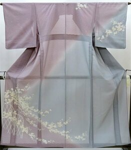 【日本橋つつ井】=正絹　夏用　紋紗　訪問着　薄いグレー　やや小さめのМサイズ　肩から4尺1寸5分　中古美品　盛夏のお茶席やお出かけに
