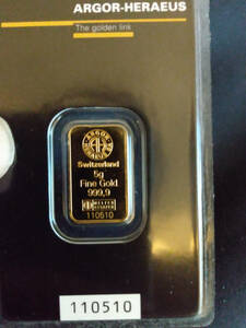 ゴールド ストック インゴット Ingot 9999 fine Gold 限定 金 地金 コレクション / 5 gram Gold Bar - Argor-Heraeus KineBar Design