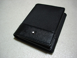 新品本物 モンブラン MONTBLANC コンパクトな三つ折りカードケース パスケース 黒 ブラック black 本革レザー×ナイロン メンズ
