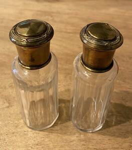 フランスアンティークの香水瓶2本セット☆ガラスボトル真鍮xガラスブロカントヴィンテージ ビンテージ蚤の市