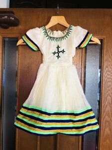 刺繍入りエチオピアドレス　ショール付き2本　ベビードレス
