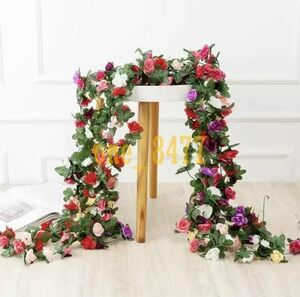Aa001:全5色 2.5m 人工バラ 薔薇 造花 結婚式 ウェディング クリスマス パーティー 装飾 庭 お祝い 花 フラワー