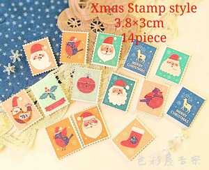 １４個入　Xmas Stampstyle/切手風クリスマスモチーフ　ウッドボタンmix　色彩屋吉宗