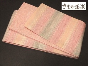 送料無料！【宝彩館】日本製 高級 きもの道楽 浴衣用 絹麻 半巾帯 ピンク 