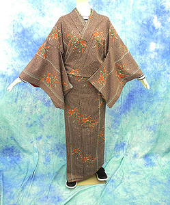 （63）洗える着物　washable 　着物　合成繊維　中古 pre-owned　リサイクル　小紋　Japanese Kimono　164cm 64.5inch synthetic fiber