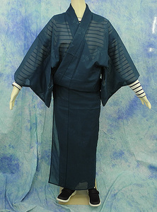 （95）洗える着物　washable 沙　無地　地紋 合成繊維 pre-owned　中古　Japanese Kimono for Summer 157cm 61inch synthetic fiber