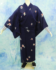 （65）絽　着物　夏の着物　中古　pre-owned 正絹　SILK　紺系　Japanese Kimono for summer　157cm 61.8inch