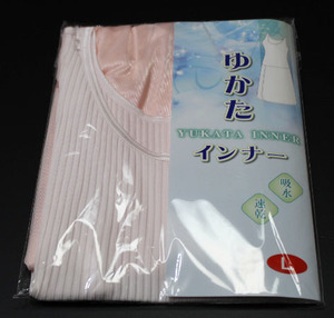 新品　送料無料　ゆかたスリップ　インナー（袖なし）　Ｌサイズ　-4　　日本製　ピンク×白