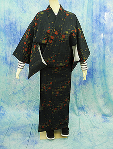 （163）洗える着物　washable 小紋　中古 pre-owned　合成繊維 　桜　手縫い　Japanese Kimono　163cm 64inch synthetic fiber