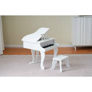 ピアノ おもちゃ ミニグランドピアノ 椅子付 25鍵盤 楽譜付き ピアノ チェア いす ミニピアノ 楽器 鉄琴 トイピアノ おもちゃ【ホワイト】
