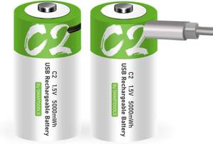 単2形充電池*2本 SMARTOOOLS単2形USB充電式リチウム電池1.5V定出力5000mWhCセル（USB Cケーブル付き）