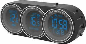 カシムラ クロック・サーモ・ボルトメーター 電波時計と車内外温度、車両電圧を同時に表示 ブルー/ホワイト文字発光 NAK