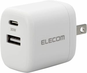 ホワイト 1)充電器単体 エレコム 急速充電器 Type-C USB PD対応 30W 2ポート (USB-C/USB-A) 小型